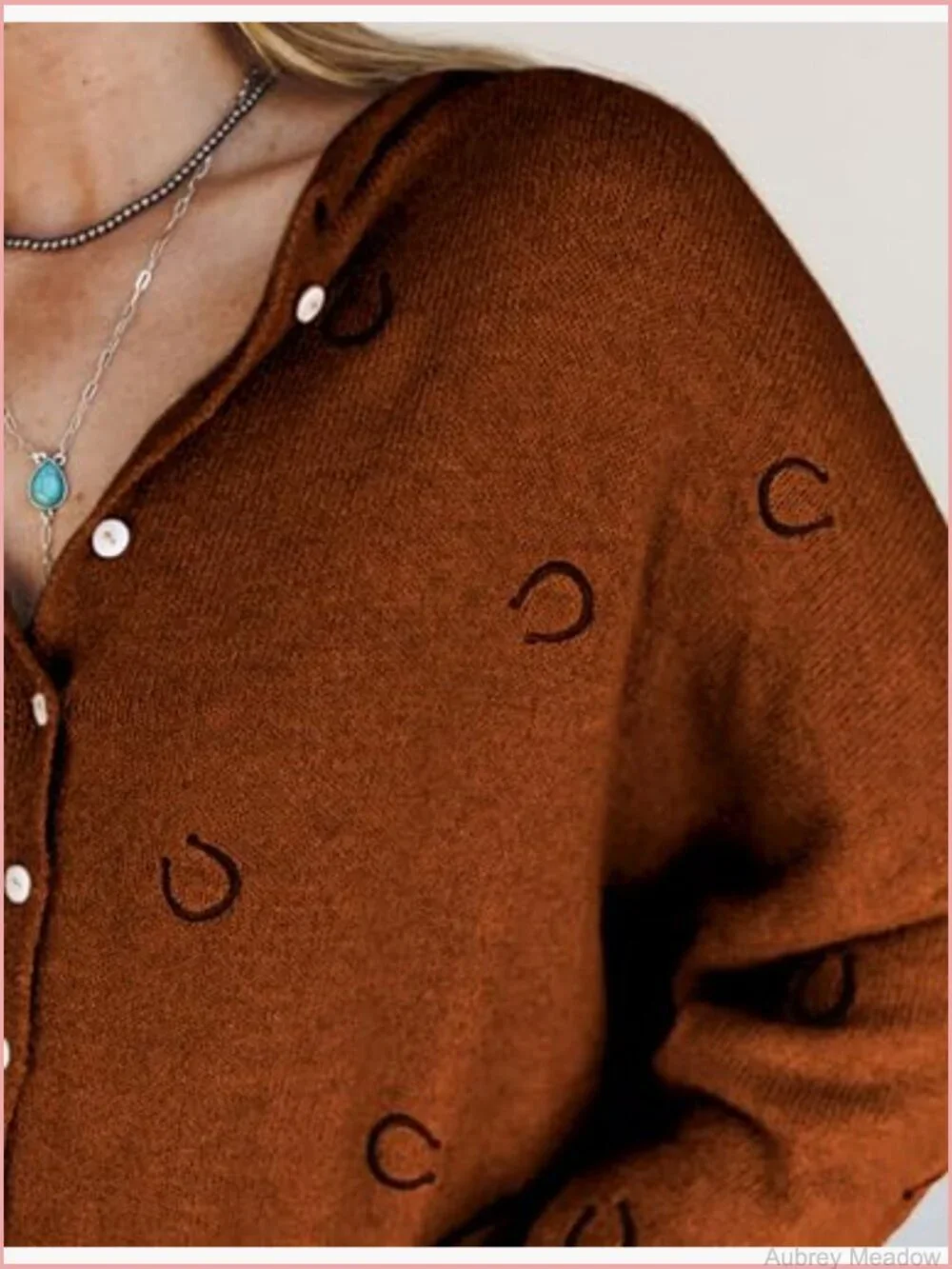 Women's Casual Long Sleeve Cardigan Full Button Closure Horseshoe Embroidery